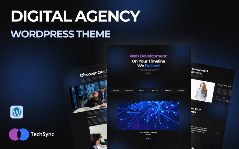 Techsync - WordPress šablona pro webové stránky kreativní digitální agentury