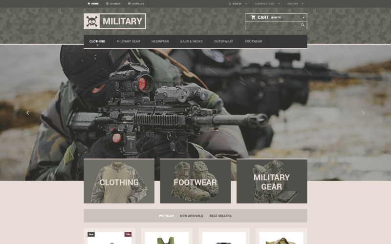 Military Gear Store PrestaShop Teması