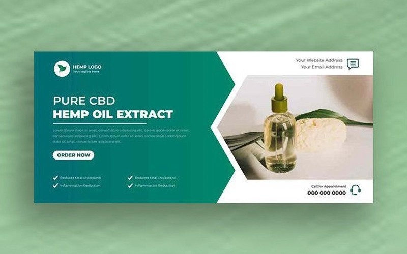 大麻 CBD 油社交媒体封面横幅模板 Ver-11