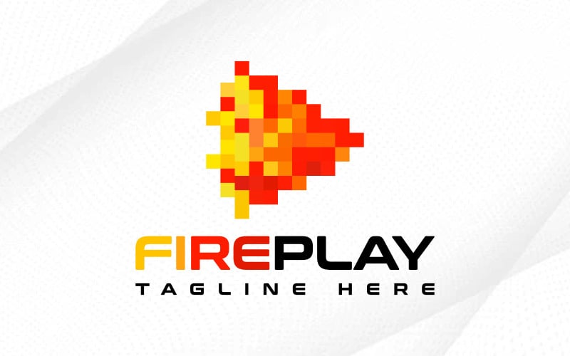 Fire Pixel Play 标志、Fire 标志、娱乐标志、工作室标志、电影和电影动画标志