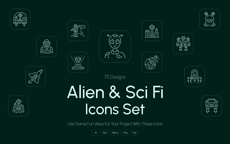 Set di icone di alieni e fantascienza