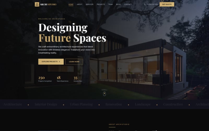 ArchiStudio — Moderne architectuur en interieurontwerp HTML5 responsieve Tailwind CSS-template