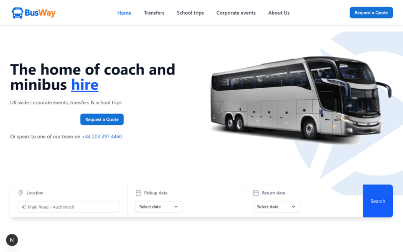 Шаблон сайту прокату автобусів Next Js - BusWay