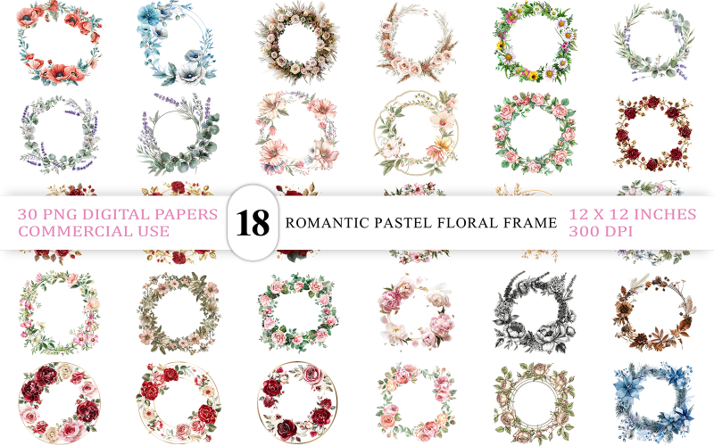 Bordo floreale di lusso in formato PNG | Elegante cornice floreale rossa in formato Clipart | Corona di rose bordeaux e bianche in formato PNG