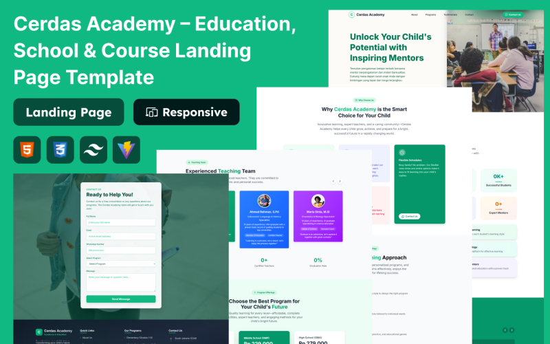 Cerdas Academy – Landingspagina-sjabloon voor onderwijs, school en cursus