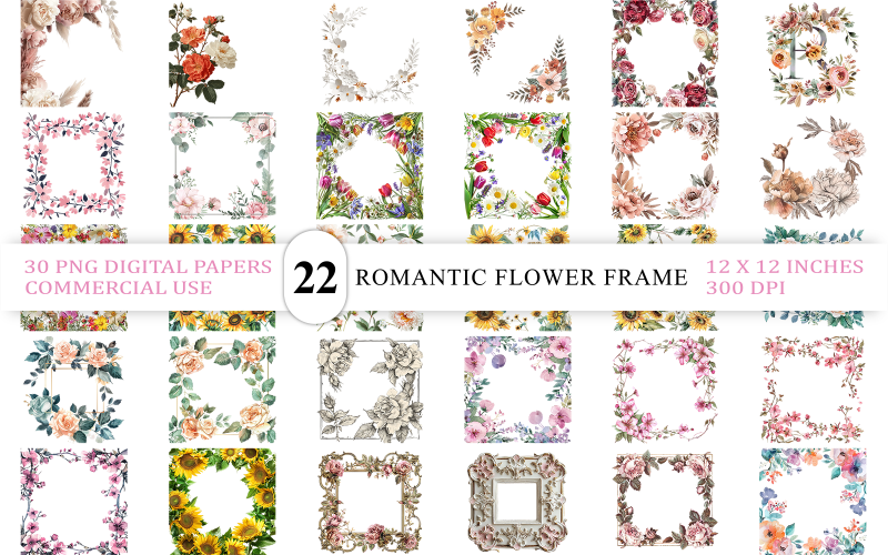 Conjunto de Moldura Floral Blush Elegante | Moldura Floral Vintage Leve | Conjunto de Sobreposição Floral Spring Serenity