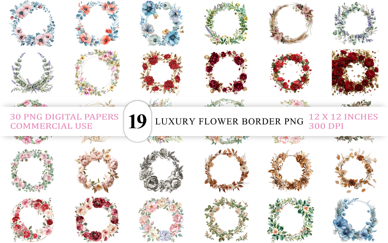 Ghirlande trasparenti in PNG con fiori delicati | Elegante cornice floreale rossa | Romantica cornice floreale pastello in PNG
