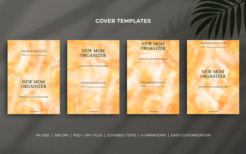 Modèles de couvertures d'agenda pour maman – Coups de pinceau aquarelle orange, couvertures minimalistes