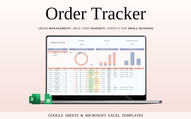 Rendeléskövető táblázatsablon Google Táblázatokhoz és Excelhez