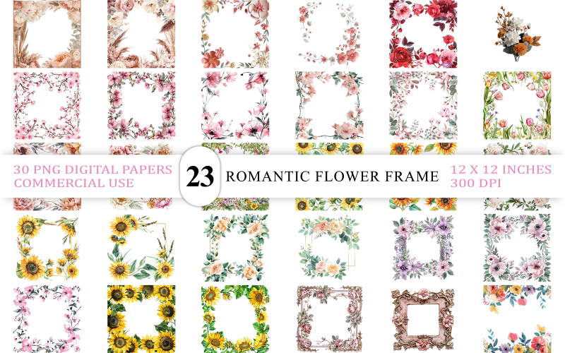 Sovrapposizione di rosa antica e girasole | Cornice classica in fiore PNG | Cornici floreali di ispirazione barocca