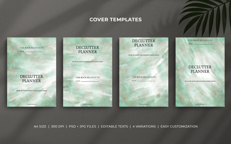 Declutter Planner Cover Templates – Lichtbruin & Mint Waterverf Minimaal Bewerkbaar Ontwerp