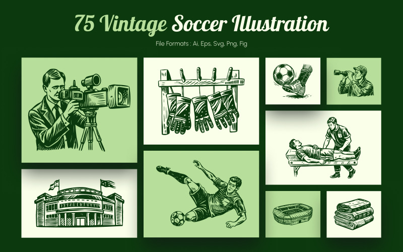 Conjunto de ilustraciones de fútbol vintage