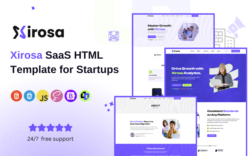 Xirosa – SaaS, Tech Startup & Digital Agency Bootstrap HTML-sjabloon voor IT-bedrijven