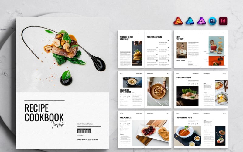 Modello di ricettario per MS Word, InDesign, Affinity Suites