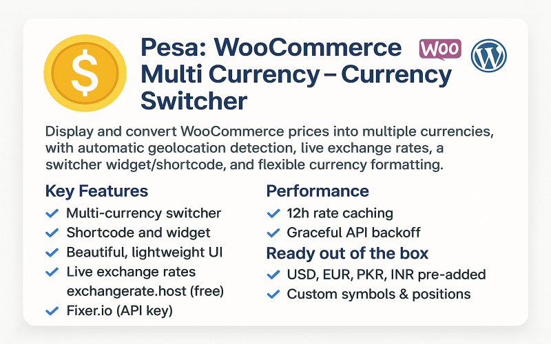 Pesa: WooCommerce Multi Currency - Переключатель валют