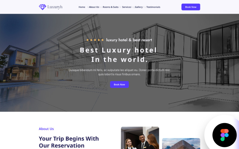 Luxuryh - Luxe & Hotelreservering Figma Landing Template