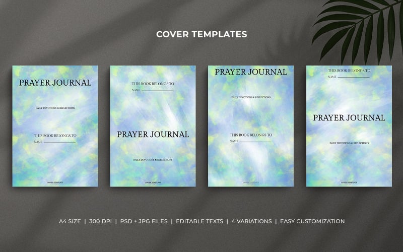 Modèles de couvertures de journal de prière, aquarelle bleu pastel et vert vif, couvertures d'agenda modifiables