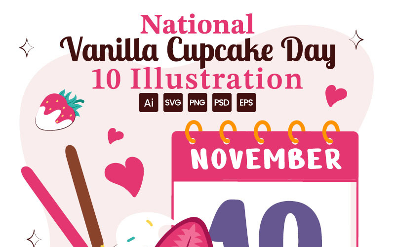 10 Národní den vanilkových cupcakeů Vektorová ilustrace