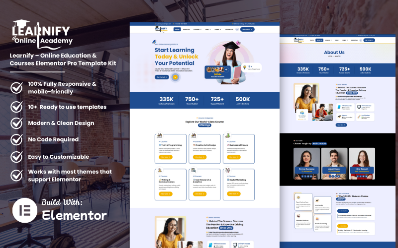 Learnify – Kit de modelos Elementor Pro para cursos e educação online