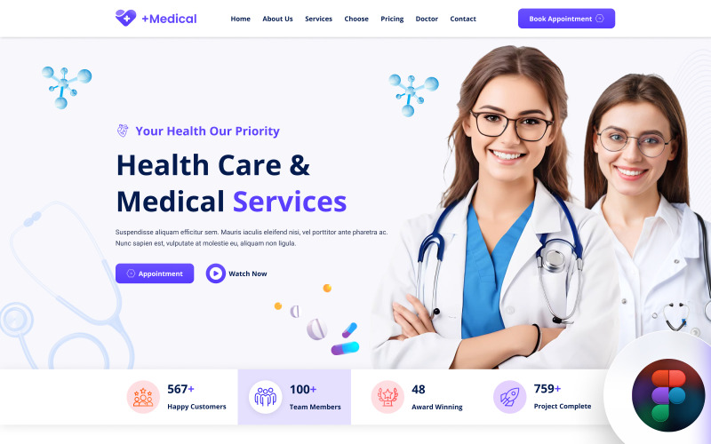 +Medizinische Gesundheits- und medizinische Dienste Figma Landing Template