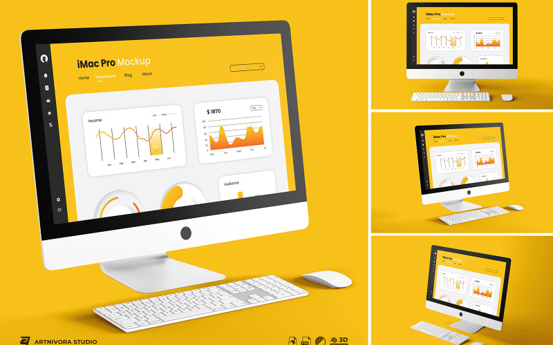 Ontwerp van iMac-schermmockupsets