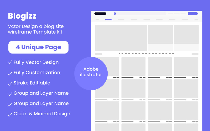 Blog için Web Sitesi Tel Çerçeve Şablonları – Düz Tasarım Konsepti