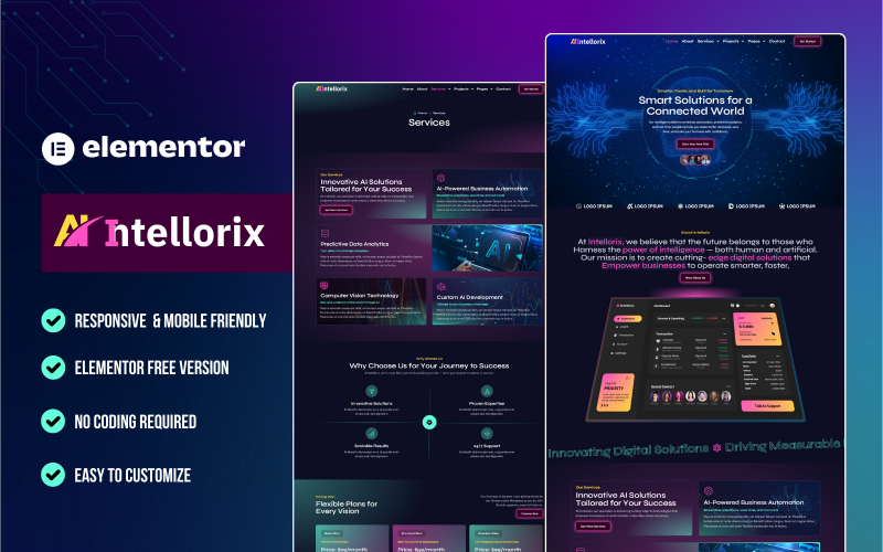 Intellorix - Комплект шаблонів Elementor для цифрової компанії та SaaS зі штучним інтелектом