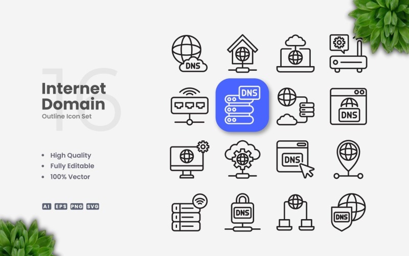 Набор из 16 иконок для обозначения доменов в Интернете