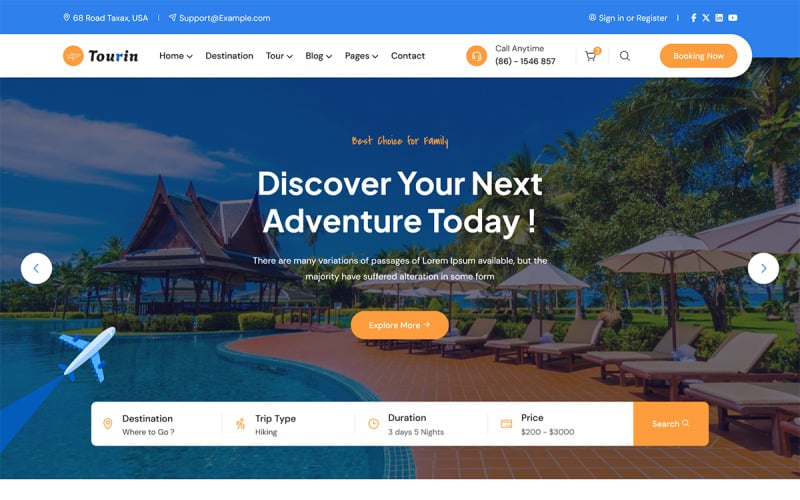 Tourin - Motyw WordPress dla rezerwacji hoteli i agencji turystycznych