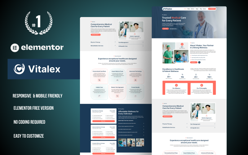 Vitalex – Kit de modèles WordPress Elementor pour soins médicaux