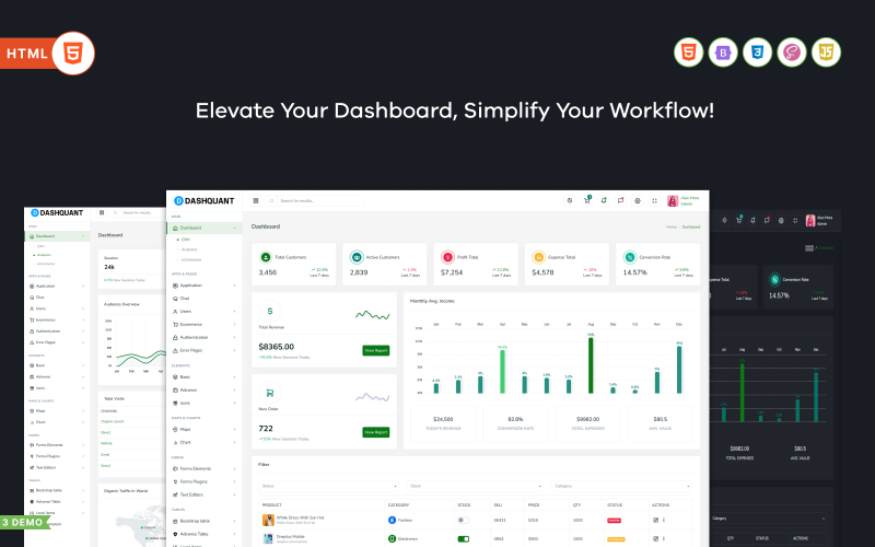 DashQuant – Modèle de tableau de bord d'administration Bootstrap 5