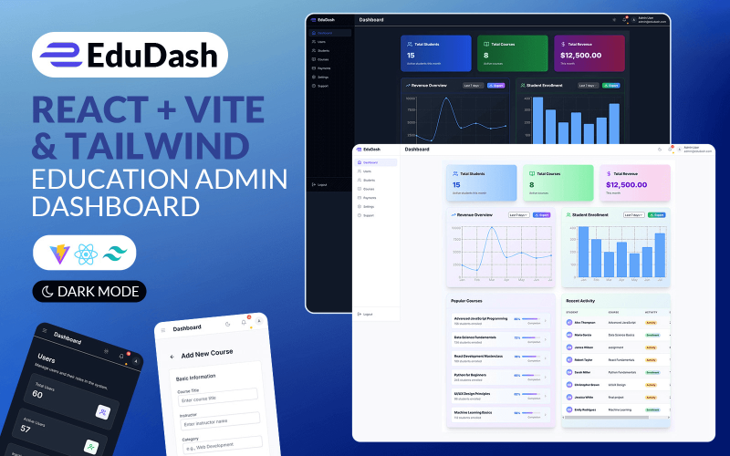 EduDash - React + Vite a Tailwind Education administrátorský panel