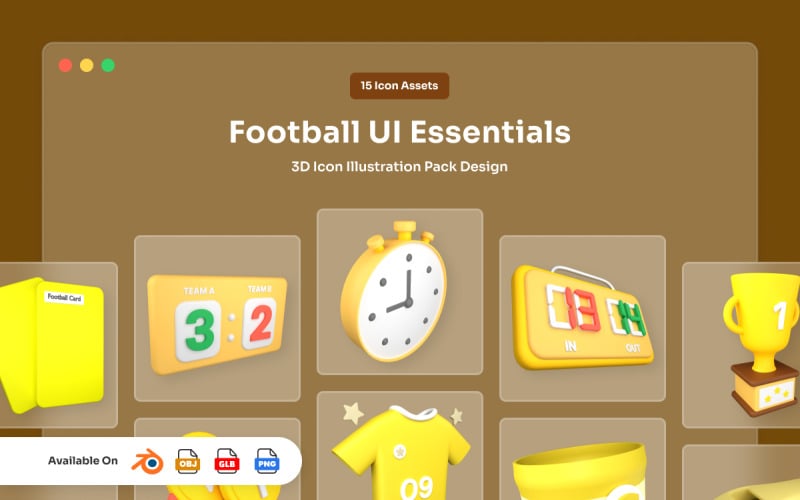 Pacchetto icone essenziali del calcio 3D