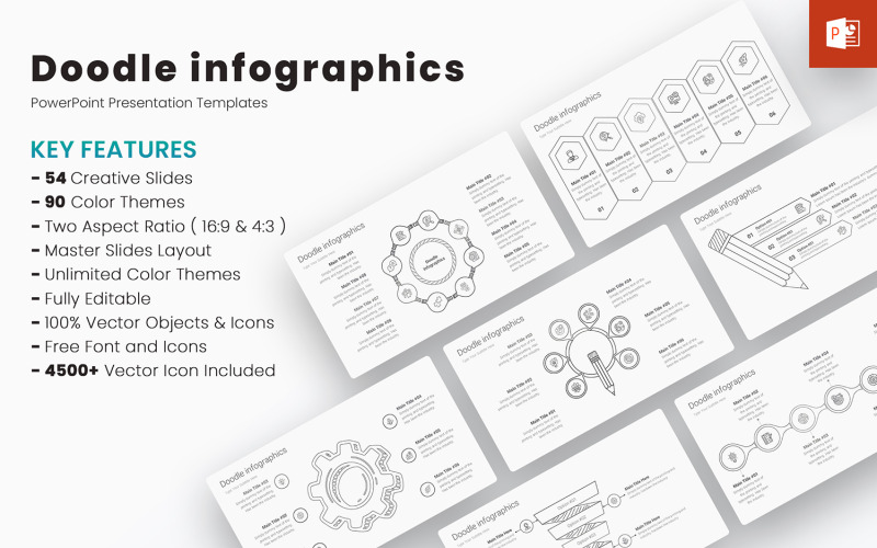 Modelos de PowerPoint com infográficos de rabiscos