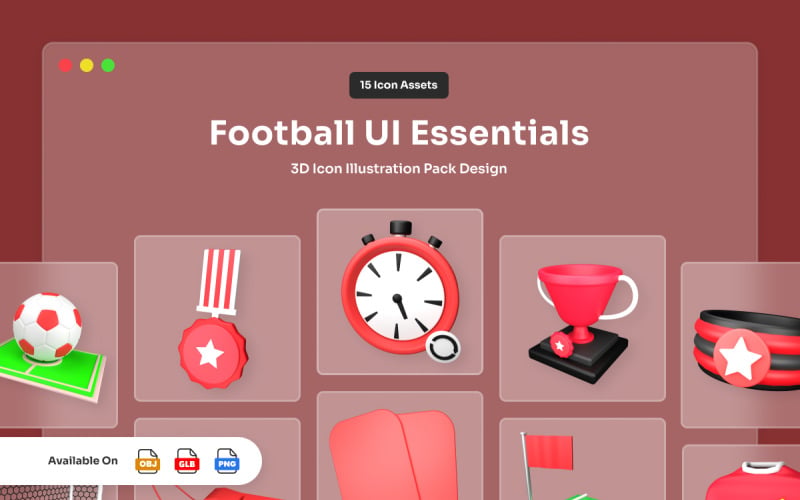 Collezione di icone dell'interfaccia utente di calcio 3D moderna