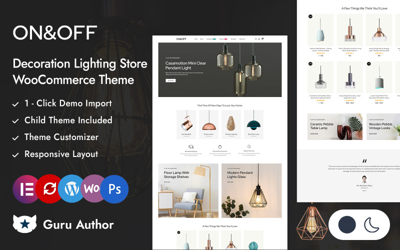 On/Off - Tema reattivo Elementor WooCommerce per negozio di illuminazione e arredamento per la casa