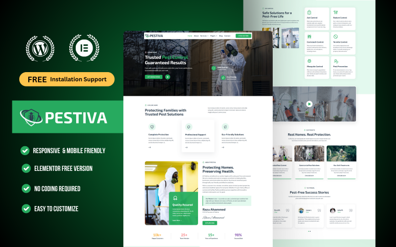 Pestiva – WordPress Elementor-mallpaket för skadedjursbekämpning