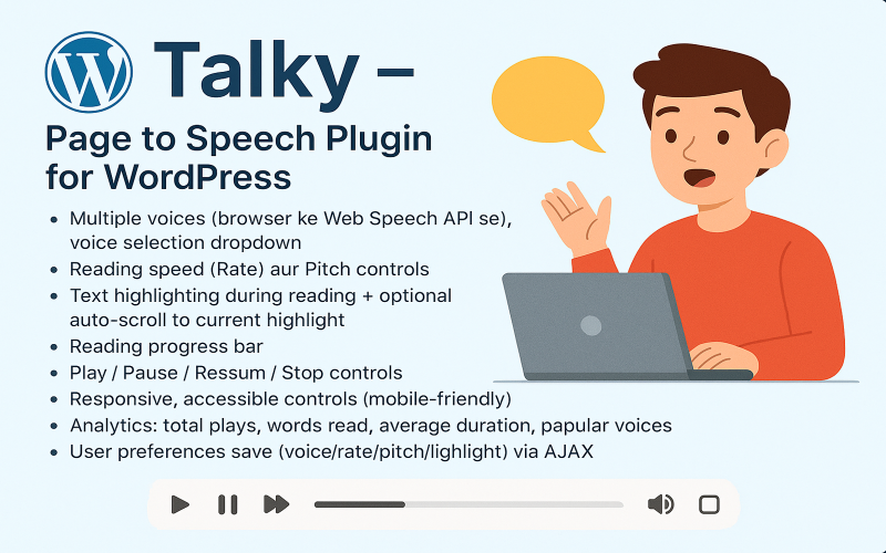 Talky – Sayfadan Konuşmaya WordPress eklentisi