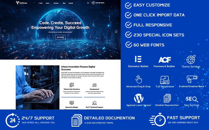 Veltrox - Tema WordPress per lo sviluppo web Elementor e ACF