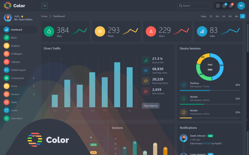 Color – Dark Bootstrap Admin Dashboard Template