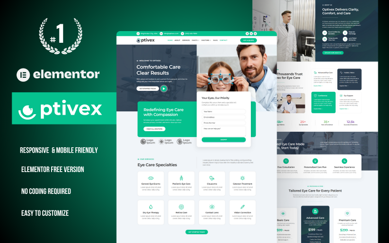 Ptivex – Šablona WordPress Elementor pro péči o oči