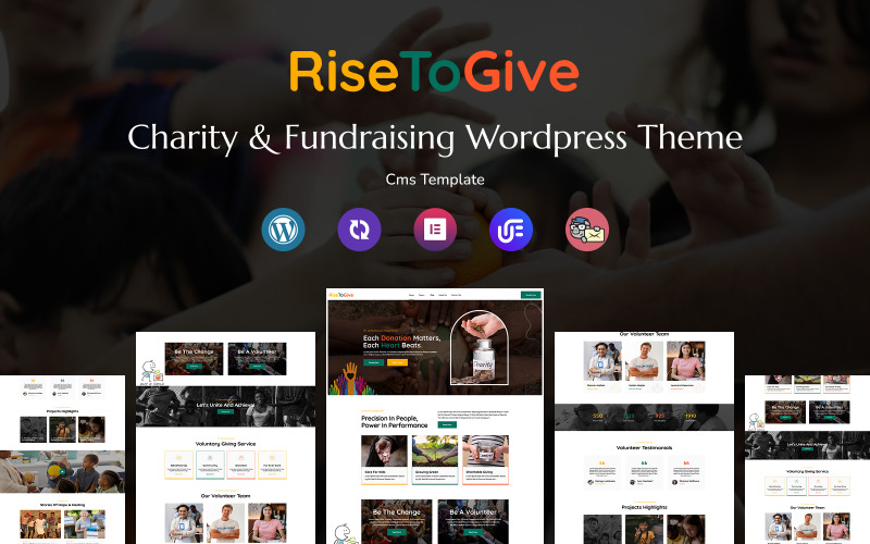 RiseToGive - Välgörenhets- och ideell insamlingsverksamhet för flera ändamål, responsivt WordPress-tema