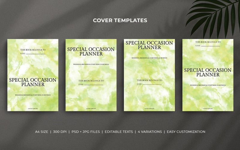 Modèles de couvertures pour agendas d'occasions spéciales – Aquarelle jaune et bleue, design minimaliste modifiable