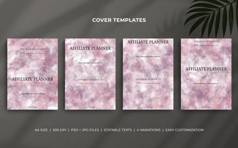 Modèles de couvertures d'agenda d'affiliation – Motif aquarelle violet et rose