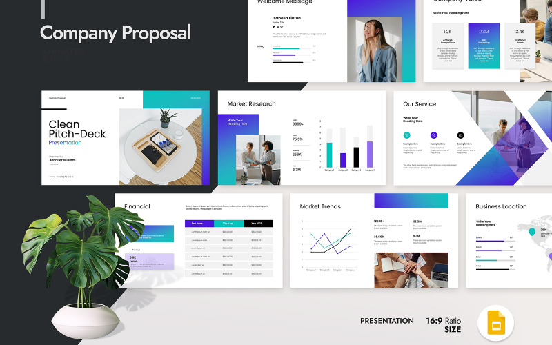 Шаблон презентации Clean Pitch Deck для Google Slides*