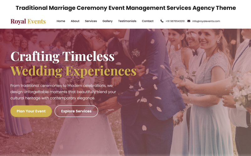 Royal Events – Premium HTML5 Bootstrap 5.3-mall för bröllop och evenemangshantering
