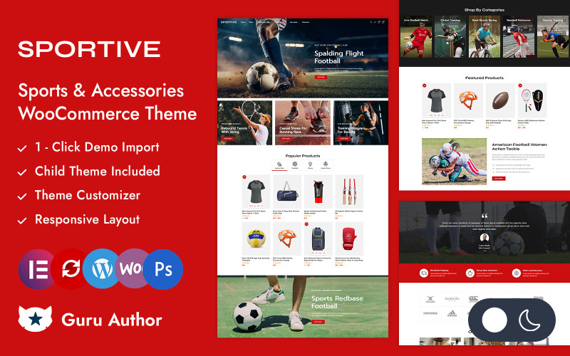 Sportive - Tema adaptable para WooCommerce de Elementor para tienda de deportes y fitness