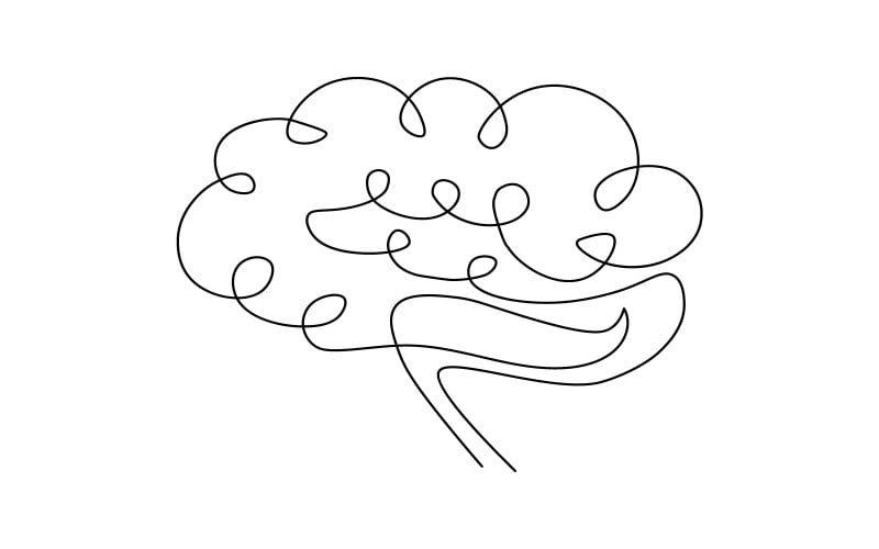 3. Lidský mozek souvislá kresba jednou čarou na bílém pozadí.ai