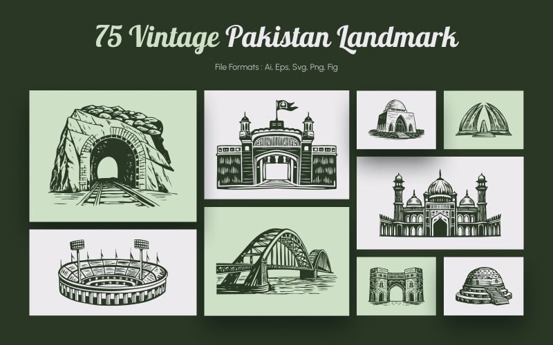 Pakistans landmärkesillustrationskonstuppsättning