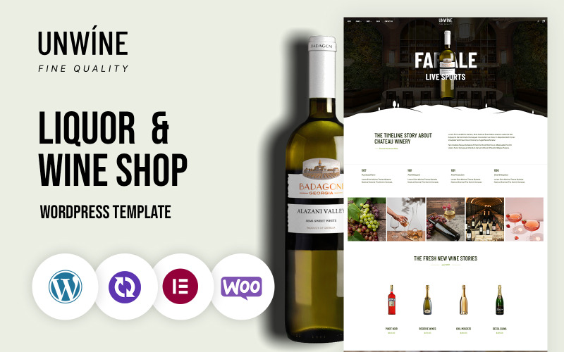 Unwine – Loja de Vinhos e Bebidas com WordPress CMS Elementor Template